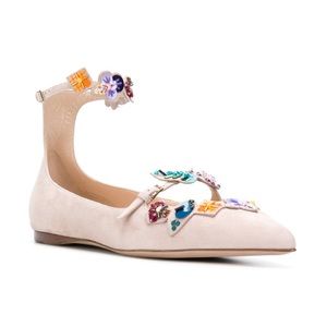 NWT Valentino Pink Suede Embellished Ballet Flat